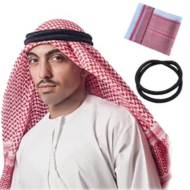 DZOZO Mens Arab Shemagh Scarf Arab Kaffiyeh Shemagh Scarf Head Wrap Muslim Hijab Headscarf Middle East Keffiyeh Headscarf Arabia Scarf Hijab Headband Desert Shawl Arabic Scarf Head Cover Cap