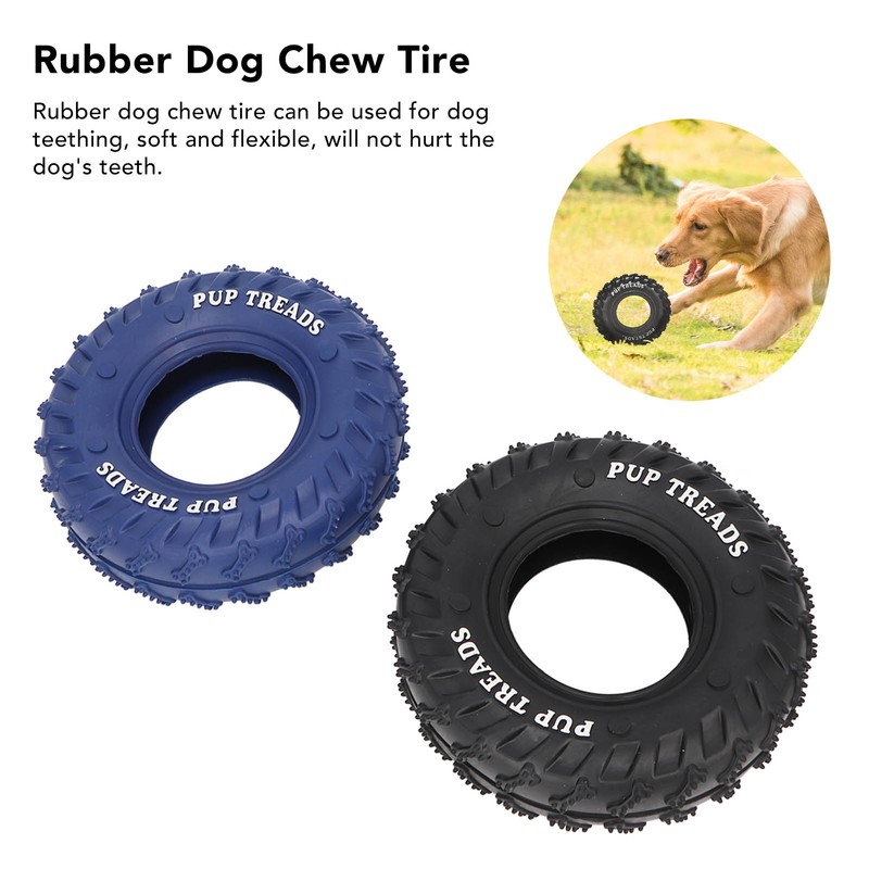 2Pcs Blue Black Rubber Tire Dog Chew Toy Safe Tire