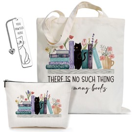 QIMIUTB There is No Such Things as Too Many Books,Canvas Tote Bag for Women,Tote bag for Women Birthday Friends with Book Marks and Makeup bag-6