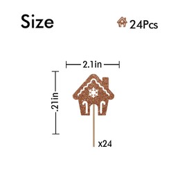 24PCS Christmas Cupcake Toppers, Gingerbread House Cupcake Toppers, Gingerbread Man Cupcake Picks for Christmas, Christmas Holiday/Winter Wonderland Party Decoration - Brown Glitter
