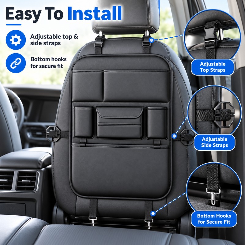 Car Seat Back Organizer for Rear Seat Storage – Black