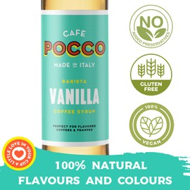 Cafe Pocco Premium Vanilla Coffee Syrup with Pump - Gluten Free and Vegan Syrup, Ideal for Lattes, Cappuccinos, Espresso, Americano - Glass Bottle 750ml (Pack of 1)