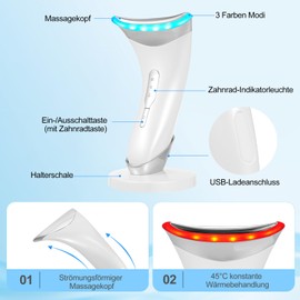 Bestauty Electric Face Massager with 7 Colours & 3 Modes - Anti-Wrinkle, Skin Tightening & Lifting, 45°C EMS Technology, Vibration Mode for Face & Neck, Skin Care & Wrinkle Reduction (White)