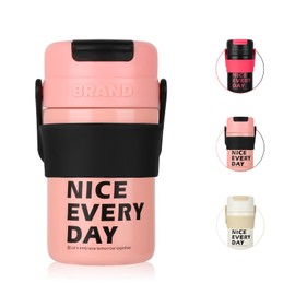 YCT - Taza de café aislada de viaje, 15 onzas, botella portátil de acero inoxidable, a prueba de derrames y fugas, reutilizable para bebidas frías y calientes (rosa)