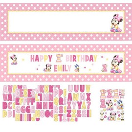 Minnie Mouse First Birthday Customizable Giant Banner Birthday Baby Shower 65 Inches by 20 Inches Huge