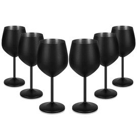 Lifecapido Stainless Steel Wine Glasses Set of 6, 18oz Stainless Steel Metal Wine Glasses, Black Wine Glasses with Cup Brush for Party Office Wedding Anniversary, Great for Red White Wine (Black)
