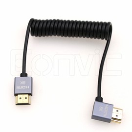 Eonvic 8K 2.1 HDMI to Right Angle HDMI Cable High Speed 48Gbps Coiled Cable for Atomos Ninja-V 4K-60P 6K-Record,Z-CAM, Canon-C70,Sony a7siii, Portkeys BM5 Monitor