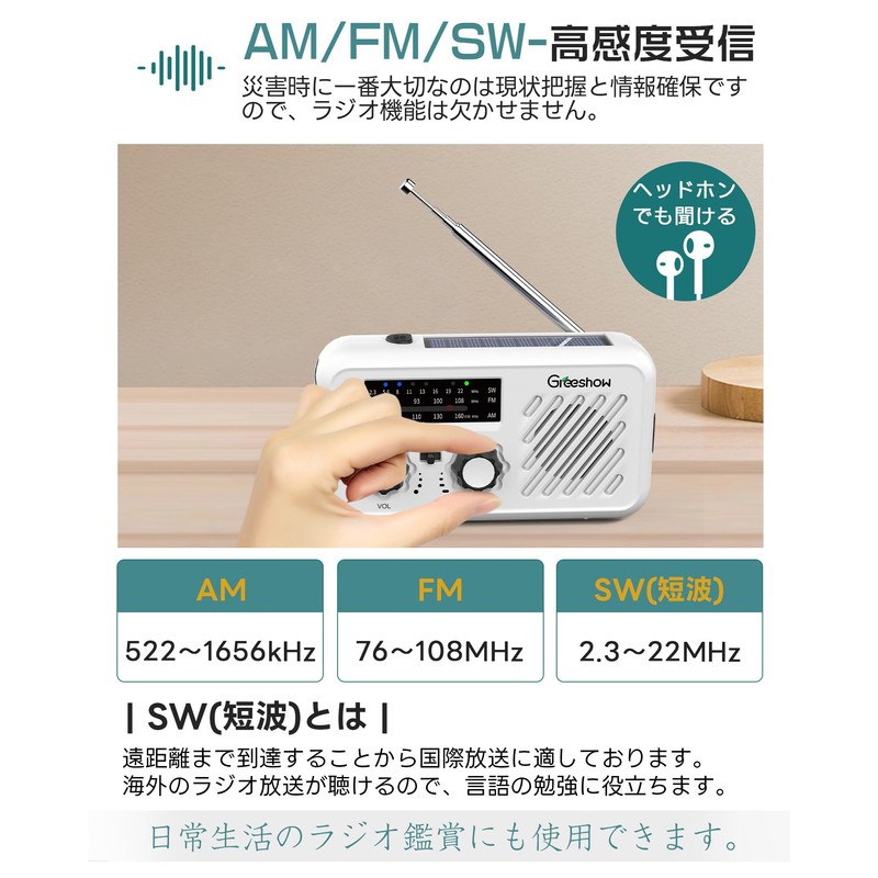 【Disaster Prevention Safety Association Recommended Certified Product】Greeshow Disaster Radio, Multi-functional