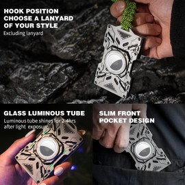 PEAKZOOC AirTag Wallet for Men – Slim Minimalist Metal Wallet with Carbon Fiber, RFID-Blocking Credit Card Holder, Front Pocket Wallet with Glass Luminous Tube & Hook Position Grey