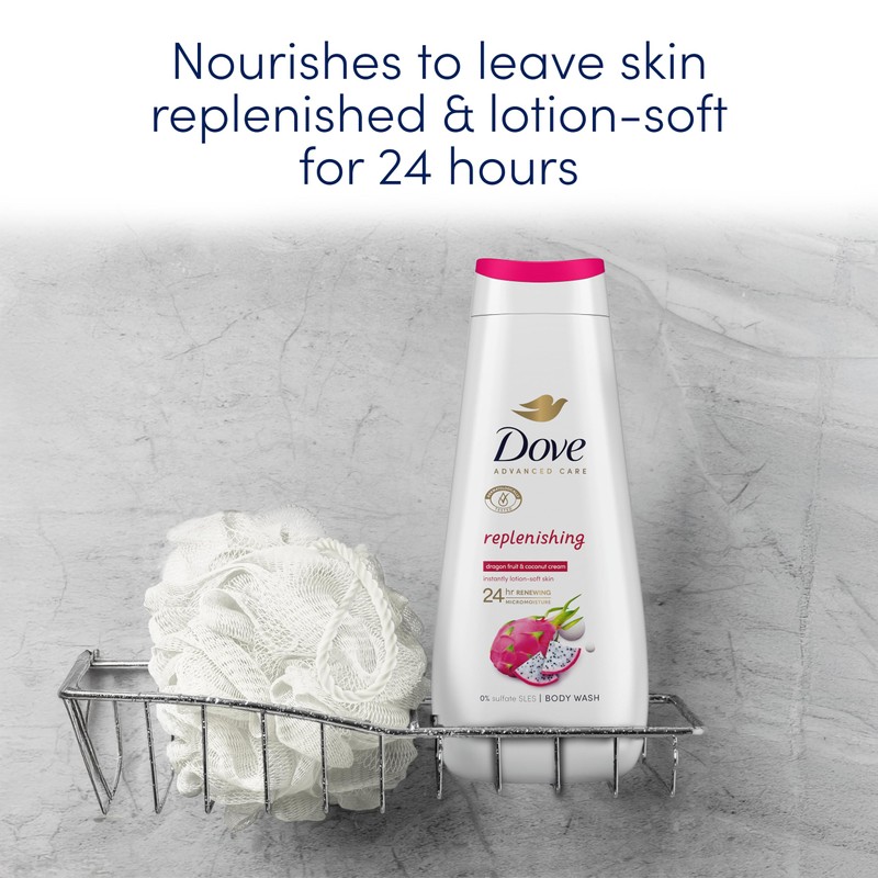Dove Advanced Care Replenishing Body Wash shower gel with dragon