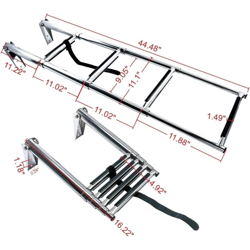 Amarine Made 4 Steps Pontoon Boat Ladder Stainless Steel Telescoping