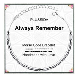 PLUSSIDA Stainless Steel Beaded Morse Code Bracelet, Unique Funny Inspirational Gifts for Men Women, Friendships Christmas Birthday Gifts for Best Friends Lover Sister Aunts (always Remember)