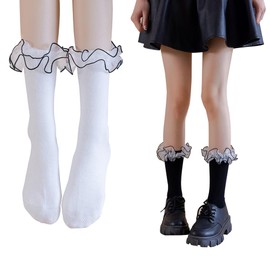 FASELE Women's Calf Socks, Set of 2, Girls, Fashionable, School, All Seasons, Breathable, Sweat Absorbent, Soft, Cute, Special Students, High School Students, Adults, School Commutes, Everyday