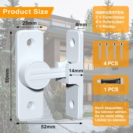 Sliding Door Lock, 90° Deadbolt Lock, No Drilling for Door Lock Indoor, Sliding Door Lock, Padlock Locks Suitable for All Interior and Exterior Doors (White 90°)
