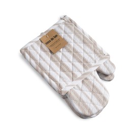 Oven Mitt & Potholder Set - Durable Heat Resistant Gloves - Thick Mittens for Kitchen - Suitable for Cooking, Baking, Grilling – BBQ - 1 Oven Mitts & 1 Potholders – Taupe Stripes - Casa De Lan
