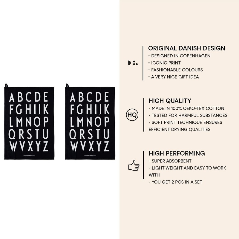 Design Letters Classic Tea Towel (Black) - 100% Cotton, Oeko-Tex