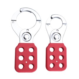 POFET 2 x Diameter 25 mm / 1 inch + 38 mm / 1.5 inch Safety Series Steel Lockout Hasp Holds up to 6 Padlocks - Red