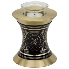 Black Elegance Tealight Cremation Urn for Ashes, Brass Memorial Candle Urn, Black Urn, Extra Small Sized Cremation Urn, 5.5 Inches High