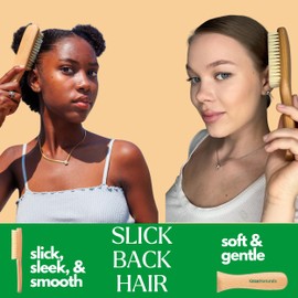 GranNaturals Boar Bristle Slick Back Hair Brush - Soft White Bristle Smoothing Hairbrush for Slicking Hair to Create Sleek Style- Natural Wood Handle for Women + Men