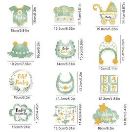 Yuiturt 25 Pcs Sage Green Baby Shower Decorations - Photo Booth Props and Party Supplies With Greenery Theme