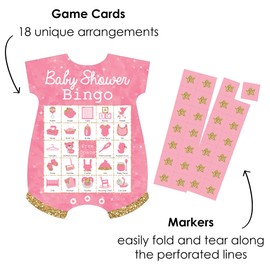 Big Dot of Happiness Pink Twinkle Twinkle Little Star - Picture Bingo Cards and Markers - Baby Shower Shaped Bingo Game - Set of 18