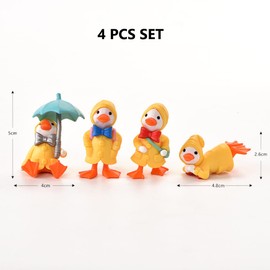 FOLANDO Raincoat Duck Figure Set, 4 Pcs Mini Duck Figures Ornaments Micro Animal Figures Garten Decoration Duck Statue Landscape Decor Funny Duck Figurine Desk Office Home Decoration (4 Pcs Duck)