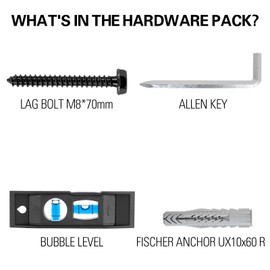 Mounting Dream Lag Bolt Kit for TV Mount Comes with M8 Lag Bolt for Wood Stud, Fischer Anchors for Concrete Wall, Includes Allen Key and Bubble Level