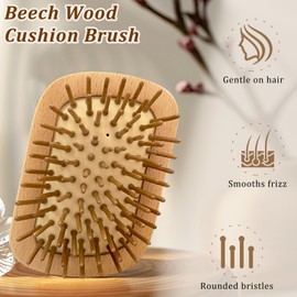 Beech Wood Hair Brush with Bamboo Pins, Cushion Brush for Scalp Massage and Detangling, Suitable for All Hair Types