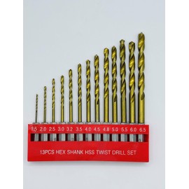 hep® 13pc Titanium Coated Hss Drill Bit High Speed Twist Steel drill Bit 1/4" Hex With Holder For wood, metal, aluminium