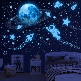 531Pcs Glow in The Dark Stars and Planet Wall Stickers,Galaxy Astronaut Rocket Spacecraft Alien Decoration,Planet Wall Decals,Bright Solar System Wall Stickers for Kids, lanets Spaceship Stars Blue