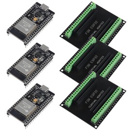 3 Set ESP32 Development Board Type C 38Pin Narrow Version WiFi + Bluetooth Microcontroller ESP-32 ESP-32S Board ESP-WROOM-32 with ESP32 Breakout Board GPIO 1 into 2 Terminal Screw Board