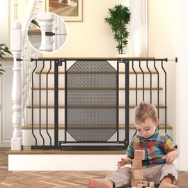 StairsFit 29.5-48" Metal Mesh Baby Gate for Stairs & Doorways - Easy Install 30.5" Tall, Auto Close, Pressure Mounted, No Drilling - Stylish Safety Gate for Kids, Door Gate for Pets, Black