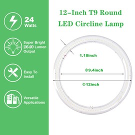 MKUJOO 2 Pack 12-Inch T9 LED Round Circline Lamp, Circular Light Ceiling Light 24w, Clear Cover 2640 Lumens,6000K Daylight,G10Q 4-Pin Base Super Bright to Replace FC12T9 Fluorescent Light