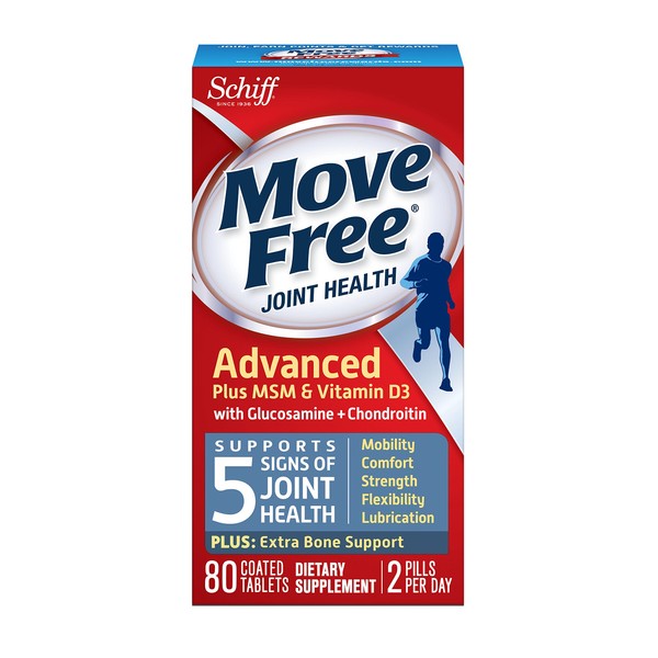 Move Free Advanced Glucosamine Chondroitin MSM Vitamin D3 and Hyaluronic Acid Joint Supplement, 80 Count