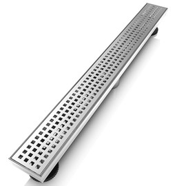 WEBANG 24 Inch Linear Shower Drain Rectangular Floor Drain with Accessories Square Hole Pattern Cover Grate Removable SUS304 Stainless Steel CUPC Certified Brushed