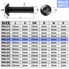 TXXATX Pack of 30 Rounded Head Screws M6 x 20 mm Black Flat Head Screws M6 304 Stainless Steel with Hexagon Socket Full Thread Furniture Screws for DIY Projects Furniture Repair Assembly Maintenance