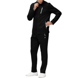 MoFiz Men Travksuit Set Full Zip Jogging Running Track Suits Set 2 Piece Set Jacket & Pant A-Black,3XL