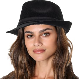 Classic Manhattan Fedora Hat Felt Trilby Short Brim Bowler Hat for Mens Womens 23" (Black, Medium)