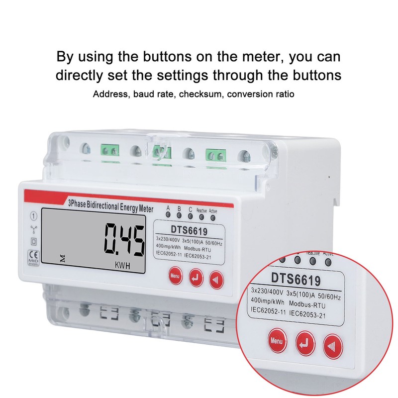 3 Phase 4 Wire Energy Meter LCD Display Multifunctional Button