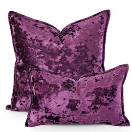 HERAYLI Premium Series, Crushed Velvet Throw Pillow Covers, Luxury Thick Cushion Cases for Home Decor, Eggplant Purple, 18x18 Inch, Covers Only