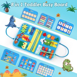 Toddler Busy Board for 1 Years Old, Montessori Learning Toys Busy Book for Toddlers 1-3 Educational Activity Basic Dress Motor Skills, Kids Birthday Gift for 2-4 Boy Airplane Car Travel Essentials