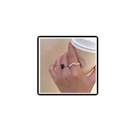 Dishowme Pearl Rose Flower Rings Love Heart Beads Knuckle Ring Vintage Faux Pearl Flower Finger Joint Band Adjustable Jewelry for Men Women (Black)