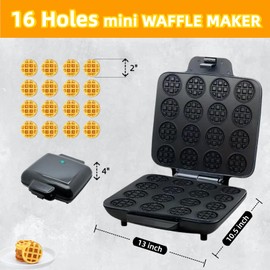 Lifeeverkeep Bite-size Mini Waffle Maker-Tiny Waffle Bites Iron With Nonstick Surface For Easy Cleaning - Great Holiday Gift
