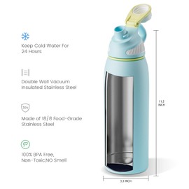 Fjbottle Stainless Steel Insulated Sports Water Bottle 32oz, BPA-Free, Double-Wall Vacuum Insulation, Magnetic Cap, No Straw - Ideal Thermos for School, Fitness, and Outdoor Activities, Light Blue