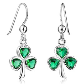 MATERIA Kleeblatt Ohrhänger Zirkonia grün - 925 Silber Ohrringe Glücksbringer/Glück mit Box #SO-210