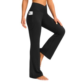 G Gradual Women's Flare Leggings Crossover Yoga Pants 29"/30.5"/32" High Waist Bell Bottom Pants for Women with Pockets(Black,30.5-M)