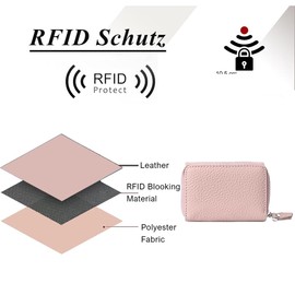 Yemlarey Women's Small Wallet, Genuine Leather Wallet, Foldable, Small Wallet, Women Mini Credit Card Holder, RFID Protection, Card Slots, Coin Compartment, beans pink, Classic