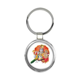 Krishna Indian God : Gift Round Keychain Hindu Poster Devotional Art Rama Home