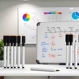 PurYupearl 10 Pcs Whiteboard Pens - Rewritable White Board Dry Erase Markers With Eraser Cap Black Professional Dry Erase and Wet Erase Markers