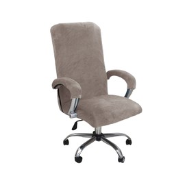 Velvet Plush Office Chair Cover with Armrest, Plain, Stretch Cover for Office Chair, Elastic Chair Covers, Spandex, Office Computer Chair Covers, Removable, Khaki, XL